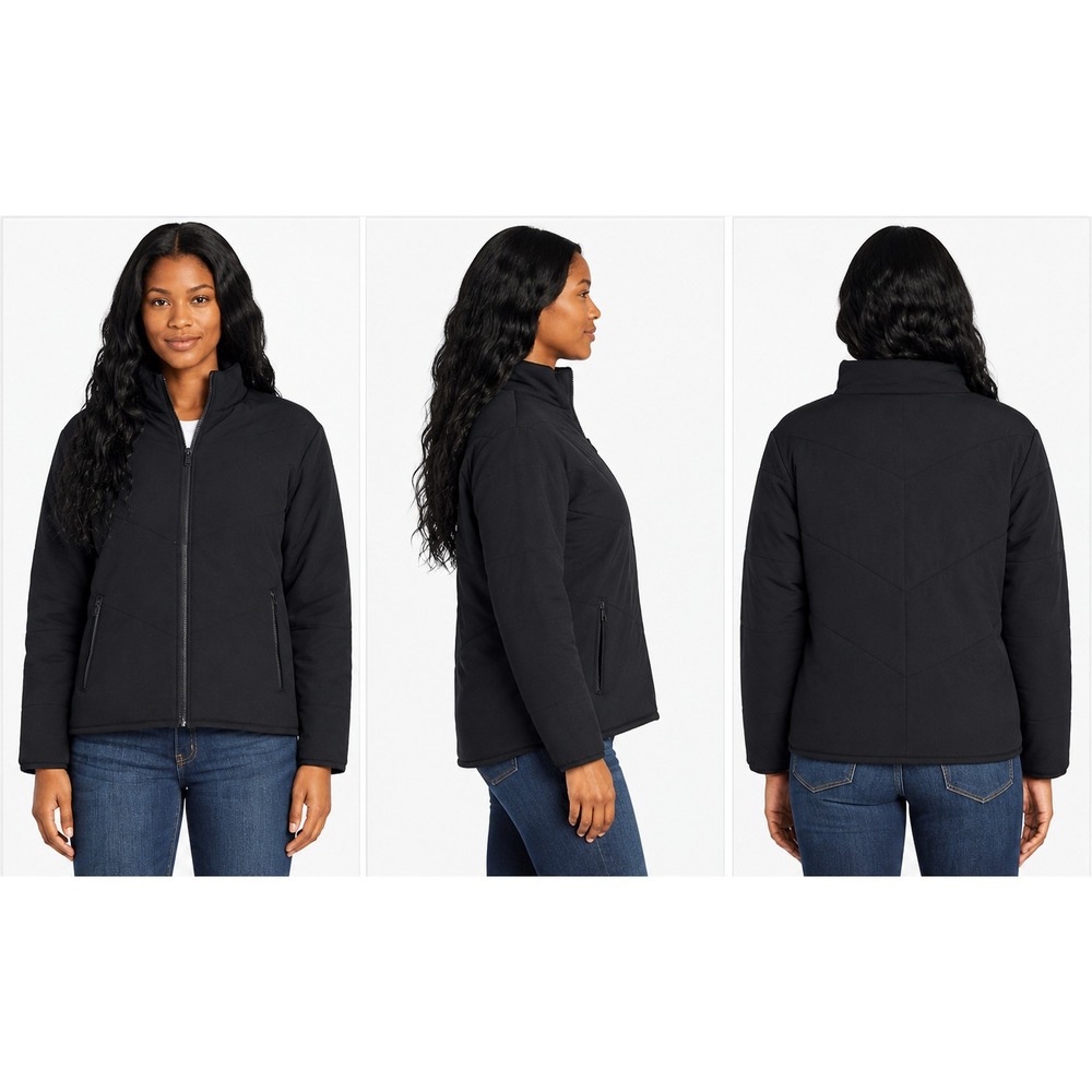 Three Dots Jacket Womens S Black Quilted Knit Full-Zip Long Sleeve Stand Collar